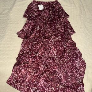 Altar’d State NWT Floral Tiered Skirt Womens M Burgundy Boho Midi Prairie